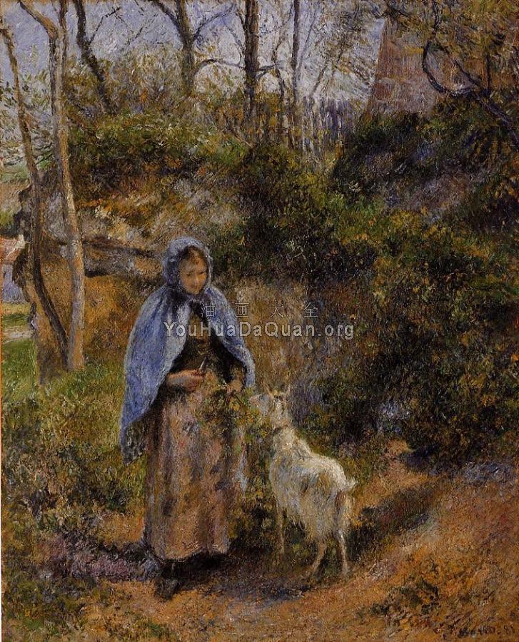 Peasant Woman with a Goat - 卡米耶·毕沙罗